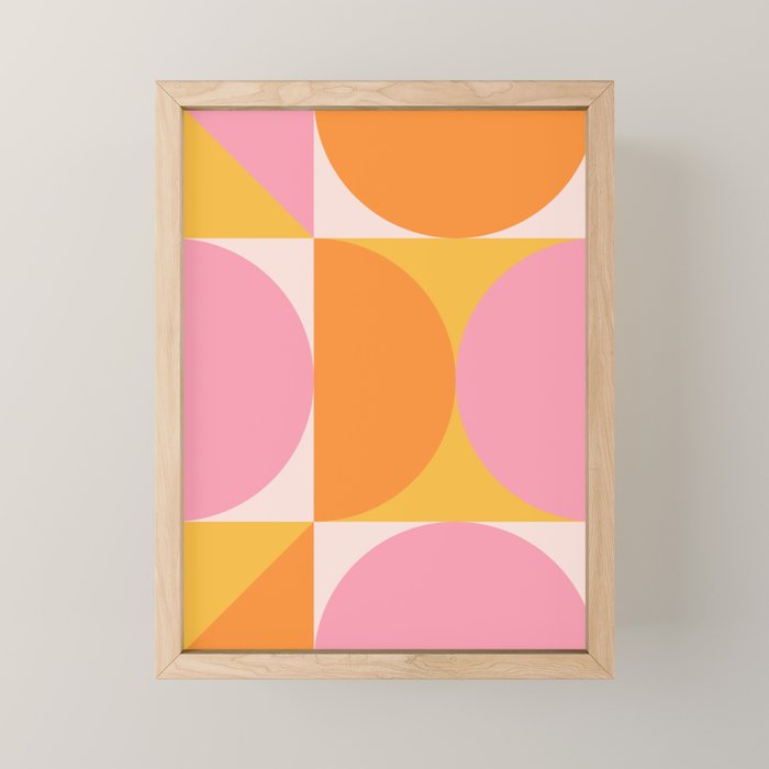 Mid Century Modern Scandinavian Geometric Abstract 354 Pink Yellow and Orange Mini Art Print Gallery Image 1