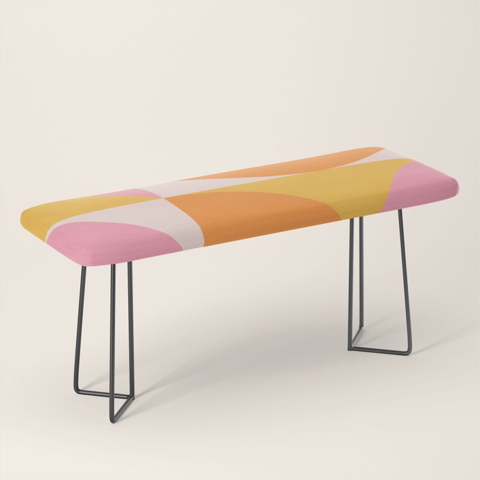 Mid Century Modern Scandinavian Geometric Abstract 354 Pink Yellow and Orange Bench Gallery Image 1
