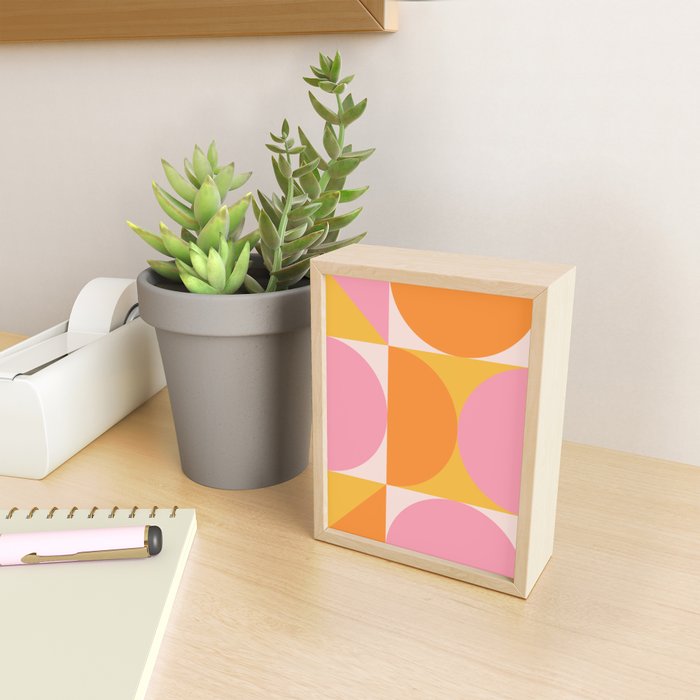 Mid Century Modern Scandinavian Geometric Abstract 354 Pink Yellow and Orange Mini Art Print Gallery Image 2