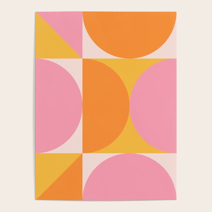 Mid Century Modern Scandinavian Geometric Abstract 354 Pink Yellow and Orange Poster Gallery Image 4