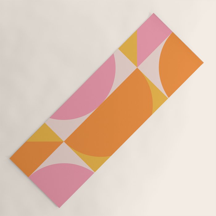Mid Century Modern Scandinavian Geometric Abstract 354 Pink Yellow and Orange Yoga Mat Gallery Image 1