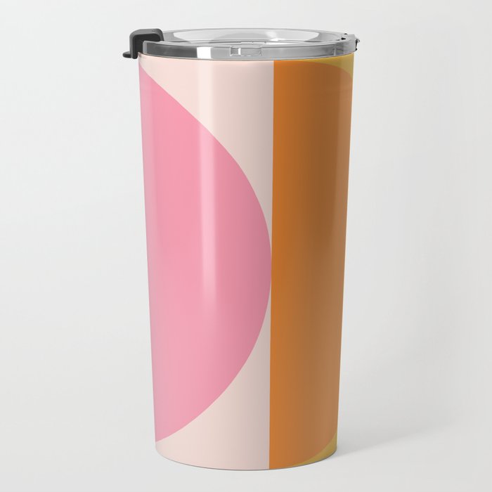 Mid Century Modern Scandinavian Geometric Abstract 354 Pink Yellow and Orange Travel Mug Gallery Image 3