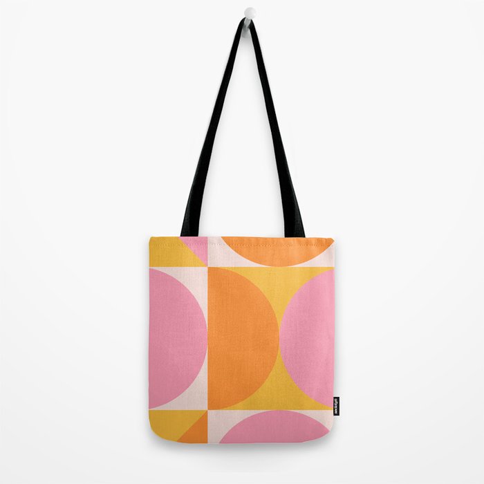 Mid Century Modern Scandinavian Geometric Abstract 354 Pink Yellow and Orange Tote Bag Gallery Image 2