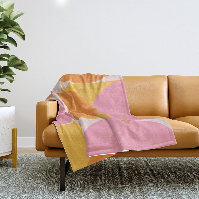 Mid Century Modern Scandinavian Geometric Abstract 354 Pink Yellow and Orange Throw Blanket Gallery Image 1