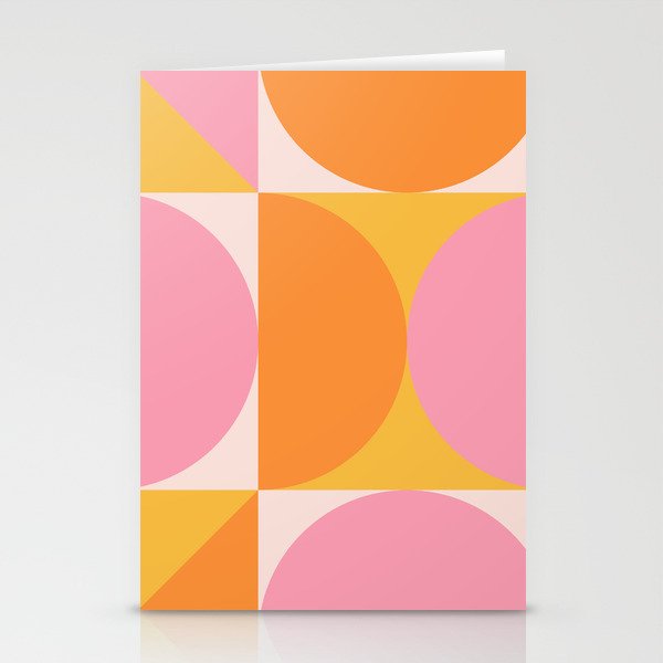 Mid Century Modern Scandinavian Geometric Abstract 354 Pink Yellow and Orange Stationery Card Gallery Image 2