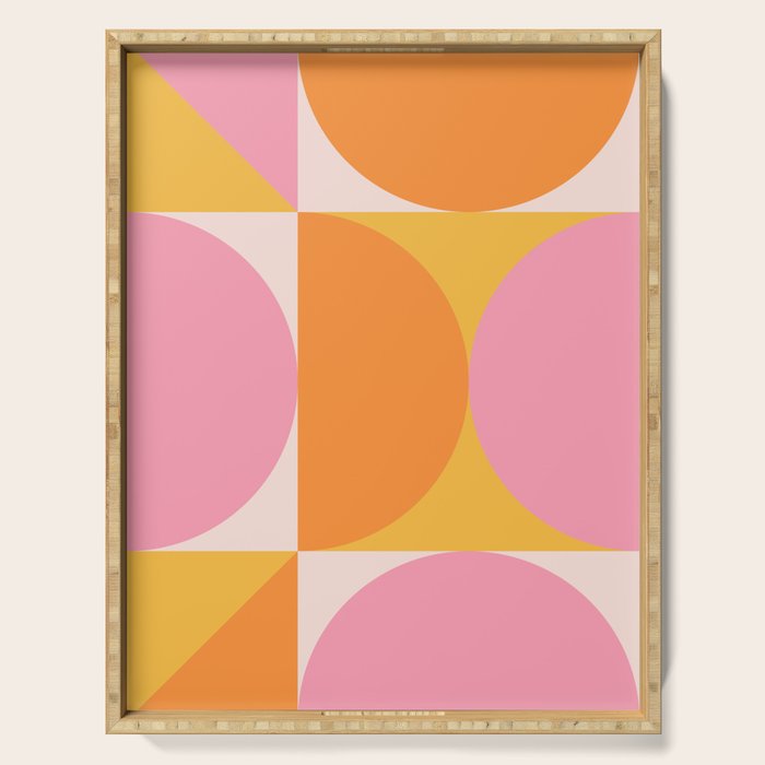 Mid Century Modern Scandinavian Geometric Abstract 354 Pink Yellow and Orange Serving Tray Gallery Image 1