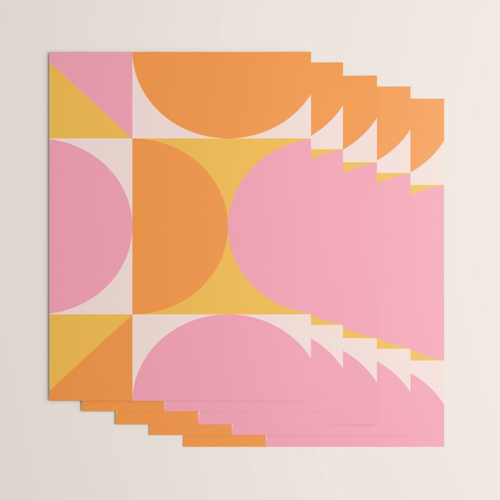 Mid Century Modern Scandinavian Geometric Abstract 354 Pink Yellow and Orange Wrapping Paper Gallery Image 3
