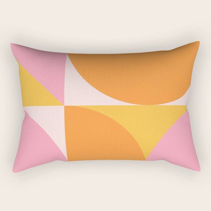 Mid Century Modern Scandinavian Geometric Abstract 354 Pink Yellow and Orange Rectangular Pillow Gallery Image 1