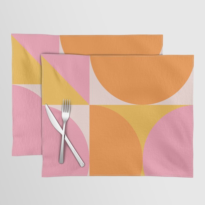 Mid Century Modern Scandinavian Geometric Abstract 354 Pink Yellow and Orange Placemat Gallery Image 1