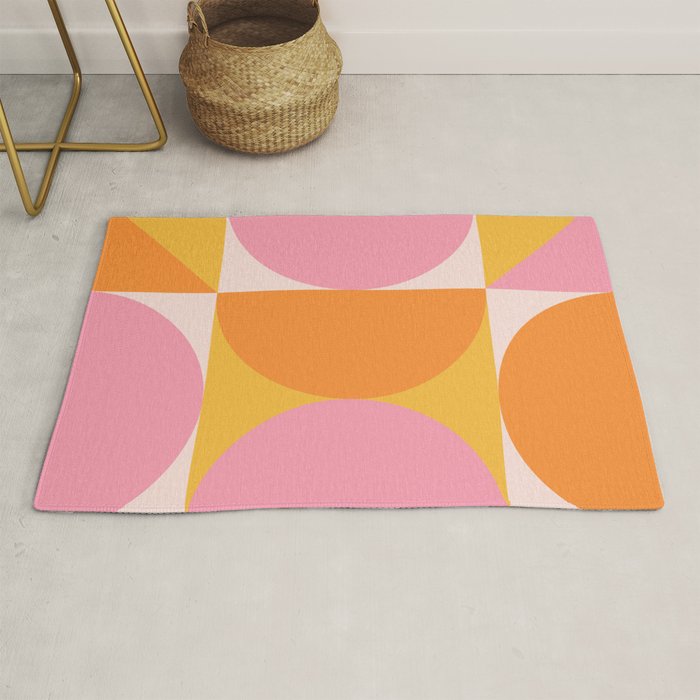 Mid Century Modern Scandinavian Geometric Abstract 354 Pink Yellow and Orange Rug Gallery Image 1
