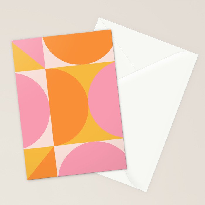 Mid Century Modern Scandinavian Geometric Abstract 354 Pink Yellow and Orange Stationery Card Gallery Image 2