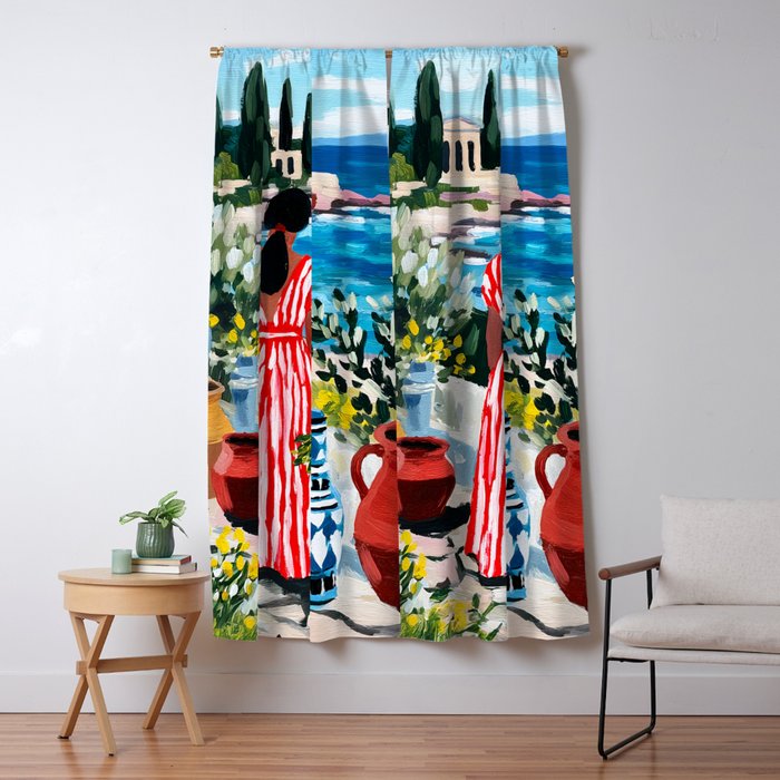 Red Dress by the Sea Window Curtain Gallery Image 5