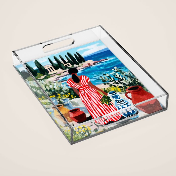 Red Dress by the Sea Acrylic Tray Gallery Image 1