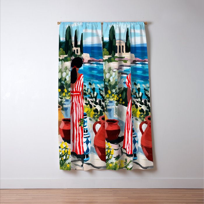 Red Dress by the Sea Window Curtain Gallery Image 3