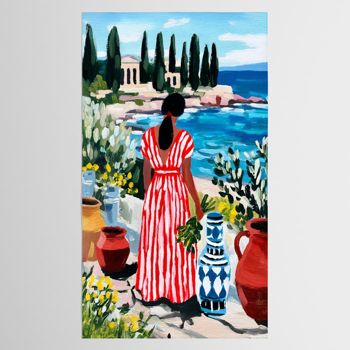 Red Dress by the Sea Tablecloth Gallery Image 2