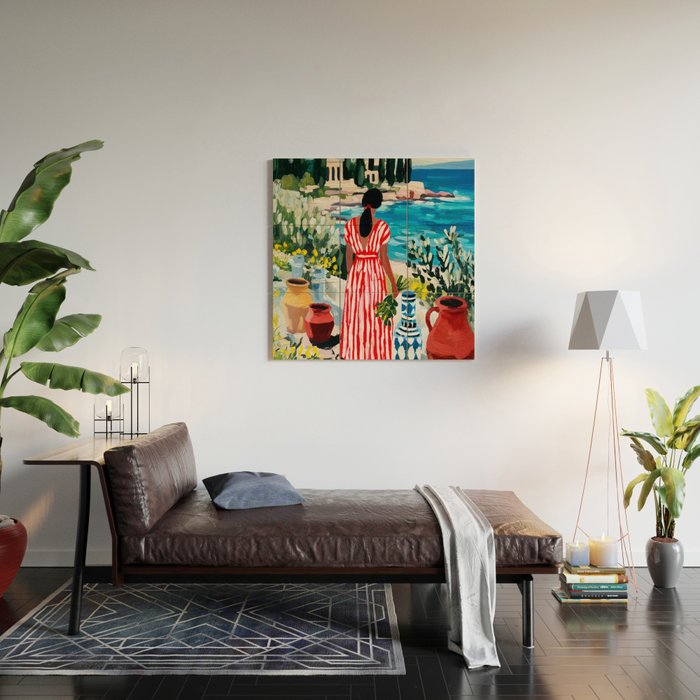 Red Dress by the Sea Wood Wall Art Gallery Image 2