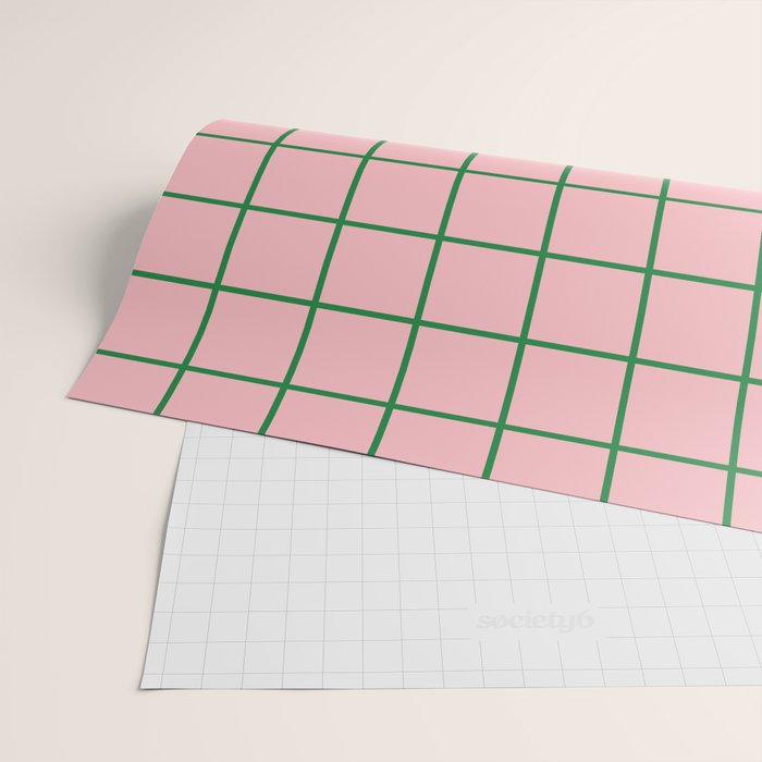 Grid Lines Pink and Green Cute Basic Geometric Pattern Wrapping Paper Gallery Image 2