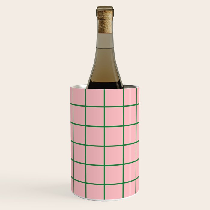 Grid Lines Pink and Green Cute Basic Geometric Pattern Wine Chiller Gallery Image 1