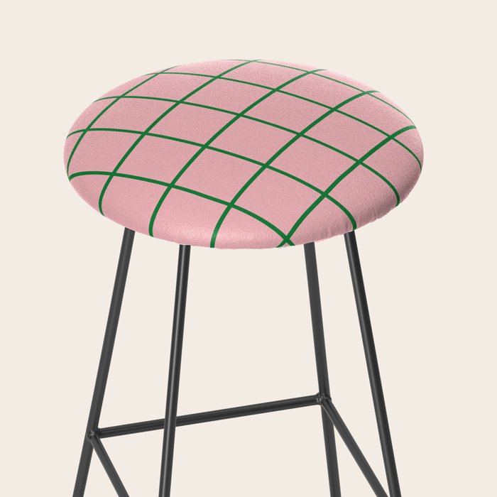 Grid Lines Pink and Green Cute Basic Geometric Pattern Stool Gallery Image 2
