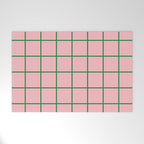 Grid Lines Pink and Green Cute Basic Geometric Pattern Welcome Mat Gallery Image 1
