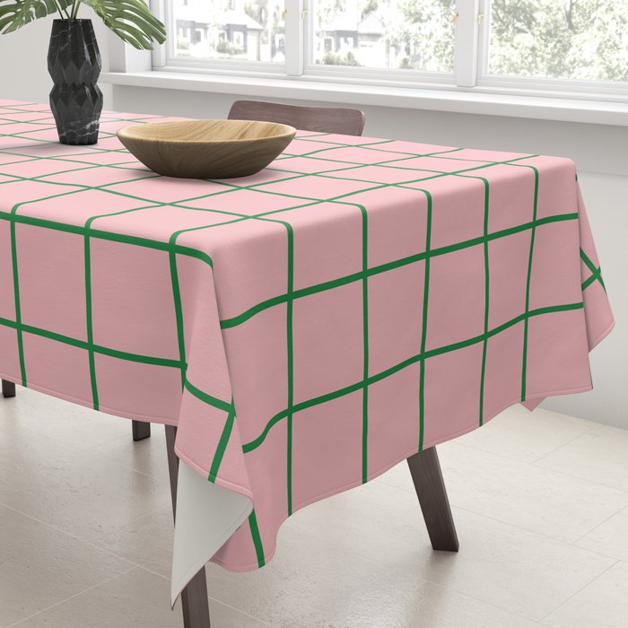 Grid Lines Pink and Green Cute Basic Geometric Pattern Tablecloth Gallery Image 3