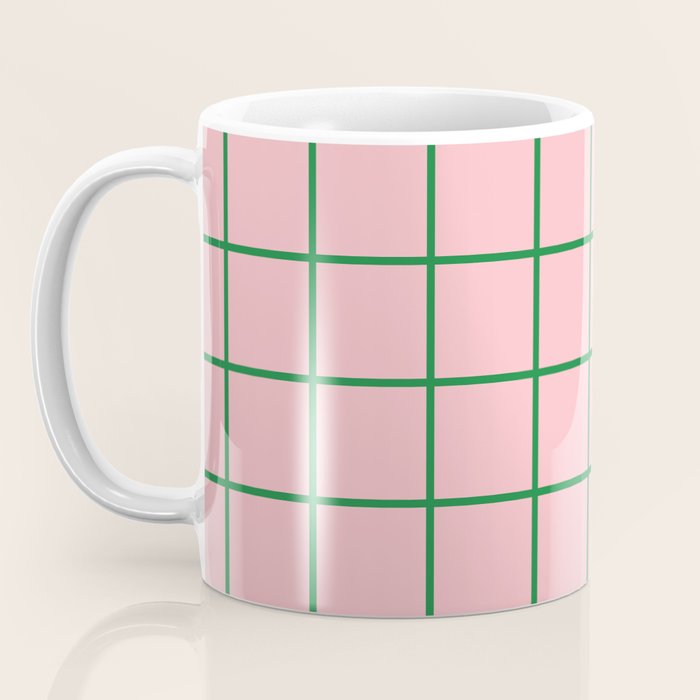 Grid Lines Pink and Green Cute Basic Geometric Pattern Coffee Mug Gallery Image 3