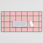Grid Lines Pink and Green Cute Basic Geometric Pattern Desk Mat Gallery Image 1