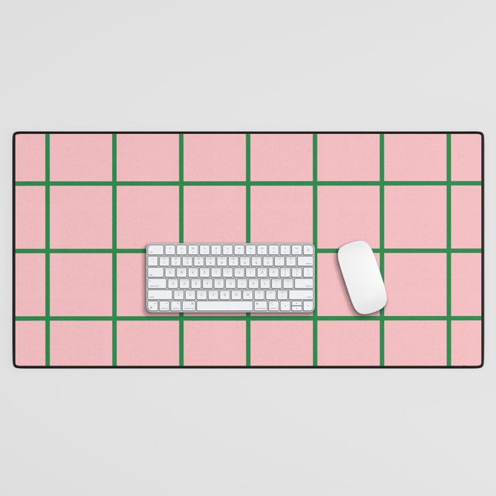 Grid Lines Pink and Green Cute Basic Geometric Pattern Desk Mat Gallery Image 1