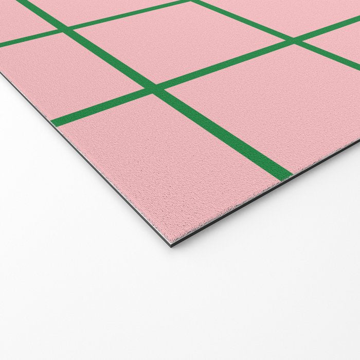 Grid Lines Pink and Green Cute Basic Geometric Pattern Welcome Mat Gallery Image 2