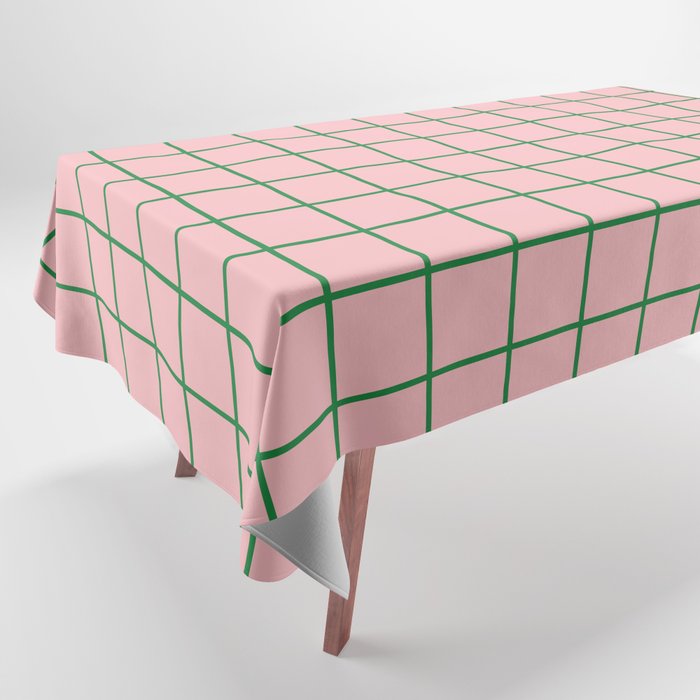 Grid Lines Pink and Green Cute Basic Geometric Pattern Tablecloth Gallery Image 1