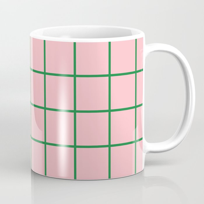 Grid Lines Pink and Green Cute Basic Geometric Pattern Coffee Mug Gallery Image 1