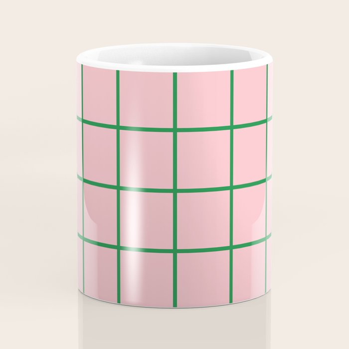 Grid Lines Pink and Green Cute Basic Geometric Pattern Coffee Mug Gallery Image 4