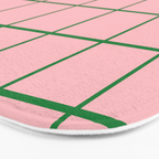 Grid Lines Pink and Green Cute Basic Geometric Pattern Bath Mat Gallery Image 3