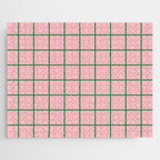 Grid Lines Pink and Green Cute Basic Geometric Pattern Jigsaw Puzzle Gallery Image 1