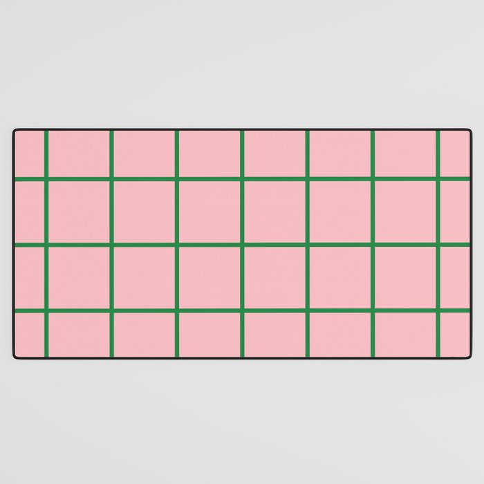 Grid Lines Pink and Green Cute Basic Geometric Pattern Desk Mat Gallery Image 3