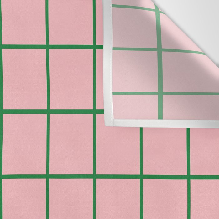 Grid Lines Pink and Green Cute Basic Geometric Pattern Wall Tapestry Gallery Image 3
