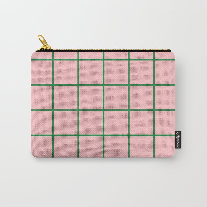 Grid Lines Pink and Green Cute Basic Geometric Pattern Carry All Pouch Gallery Image 1
