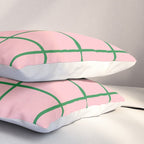 Grid Lines Pink and Green Cute Basic Geometric Pattern Pillow Sham Gallery Image 3