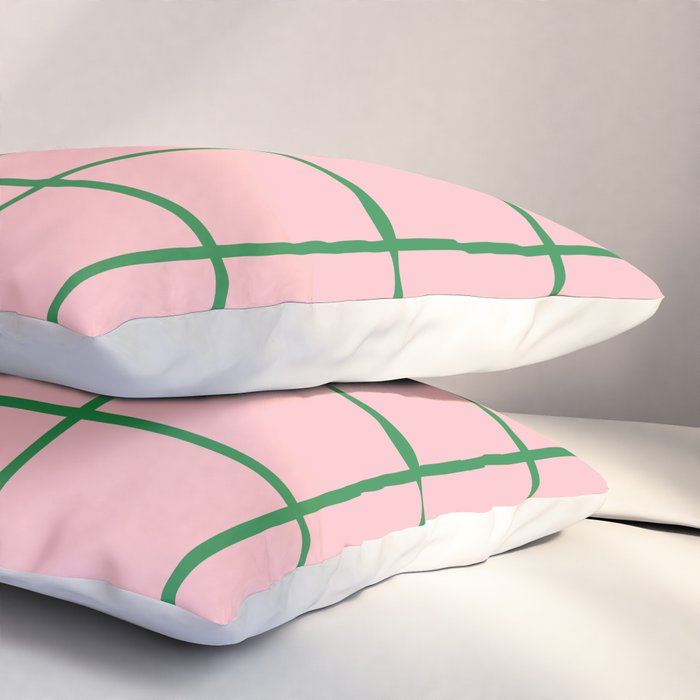 Grid Lines Pink and Green Cute Basic Geometric Pattern Pillow Sham Gallery Image 3