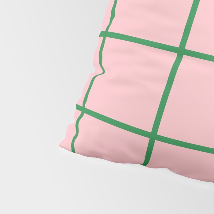 Grid Lines Pink and Green Cute Basic Geometric Pattern Pillow Sham Gallery Image 4