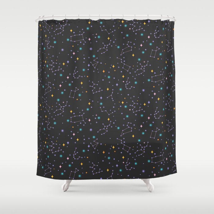 Colorful Night Sky on Black Shower Curtain Gallery Image 1