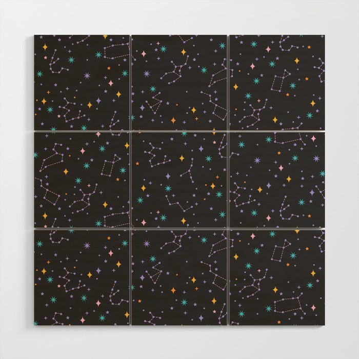 Colorful Night Sky on Black Wood Wall Art Gallery Image 1