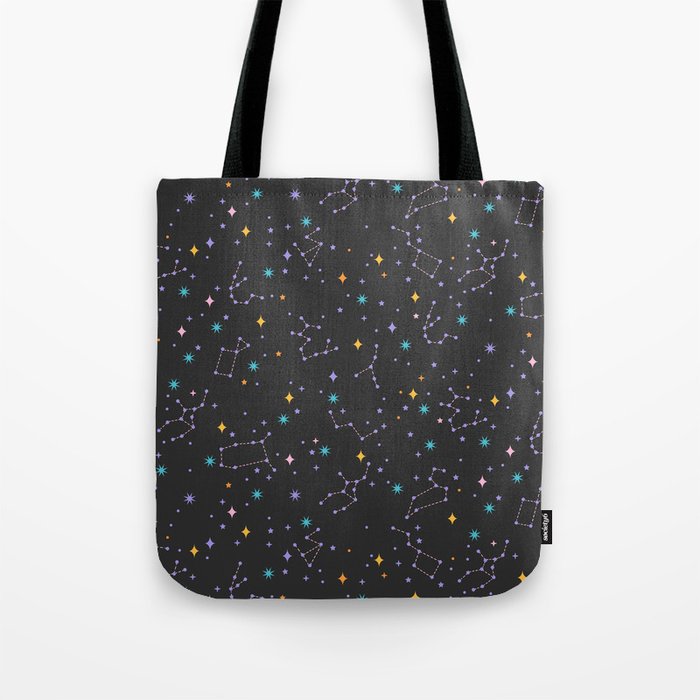 Colorful Night Sky on Black Tote Bag Gallery Image 1