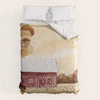 Rustic Country Barn Painting in Yellow Ochre & Brown Comforter Gallery Image 6