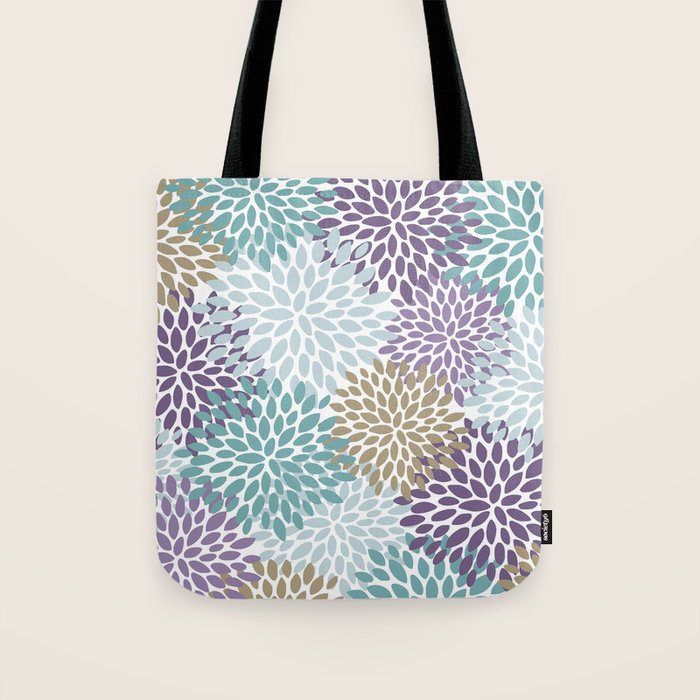 Floral Blooms, Purple, Teal, Gold Tote Bag Gallery Image 1