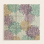 Floral Blooms, Purple, Teal, Gold Wood Wall Art Gallery Image 1
