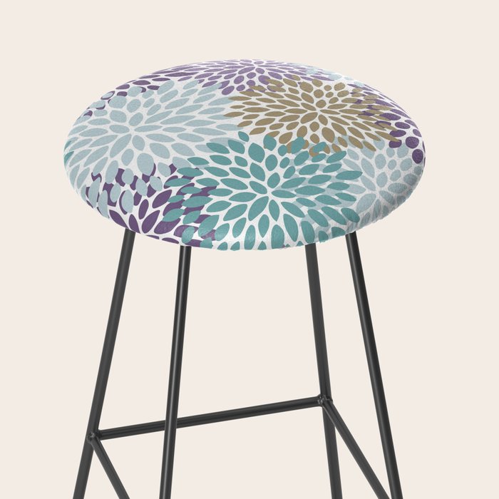 Floral Blooms, Purple, Teal, Gold Stool Gallery Image 2