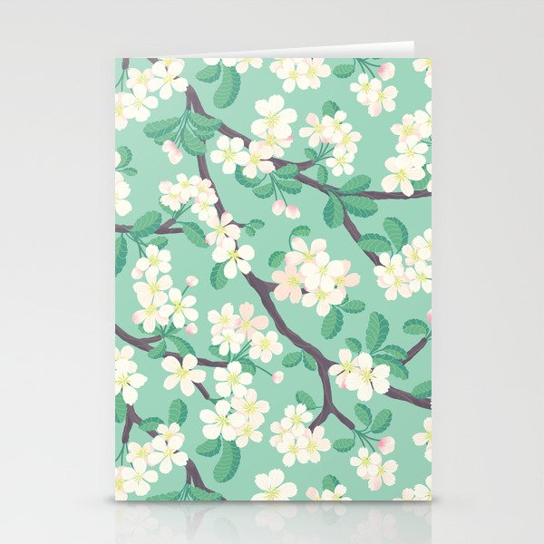 Apple Blossoms Pattern on Green Stationery Card Gallery Image 1