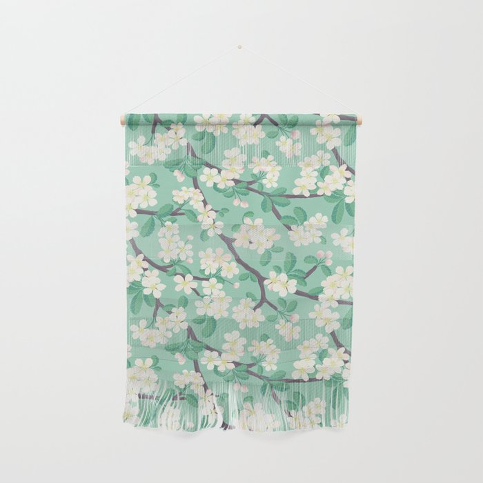 Apple Blossoms Pattern on Green Wall Hanging Gallery Image 1