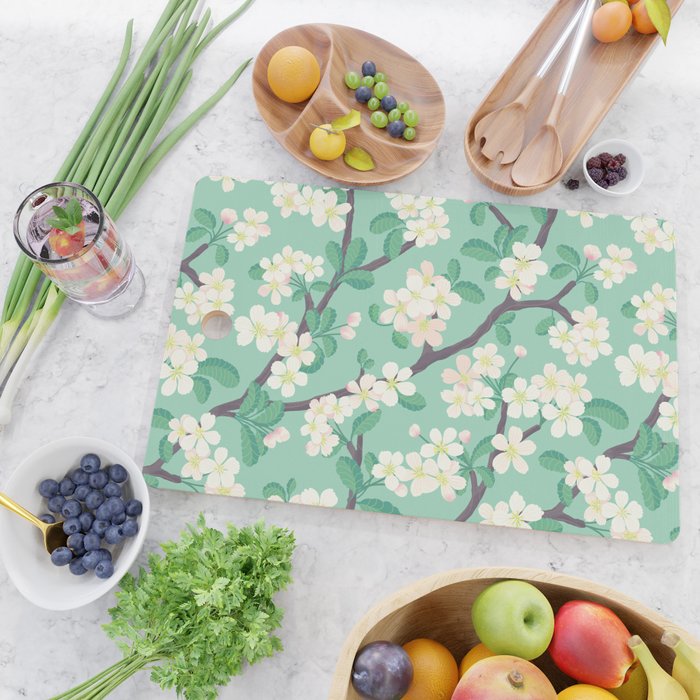 Apple Blossoms Pattern on Green Cutting Board Gallery Image 2